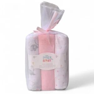 Pack 3 Gasas Algodón Interbaby Elefante Rosa