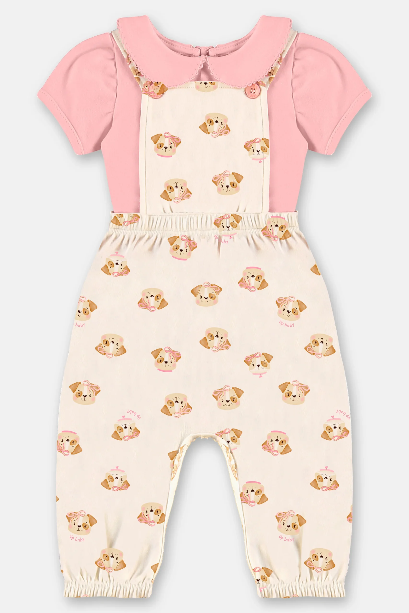 Enterito Jardinera con Body Estampado Perritos – Rosa - Imagen 2