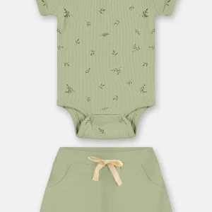 Conjunto Bebé Unisex Verde – Body y Short 100% Algodón