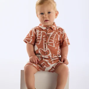 Enterito Lino Estampado Hojas Terracota