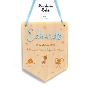 BANDERÍN MADERA PERSONALIZADO CELESTE  7405-D