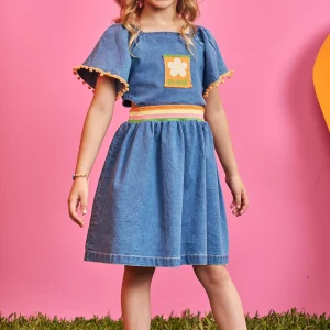 Vestido Mezclilla Franja Flor Colores