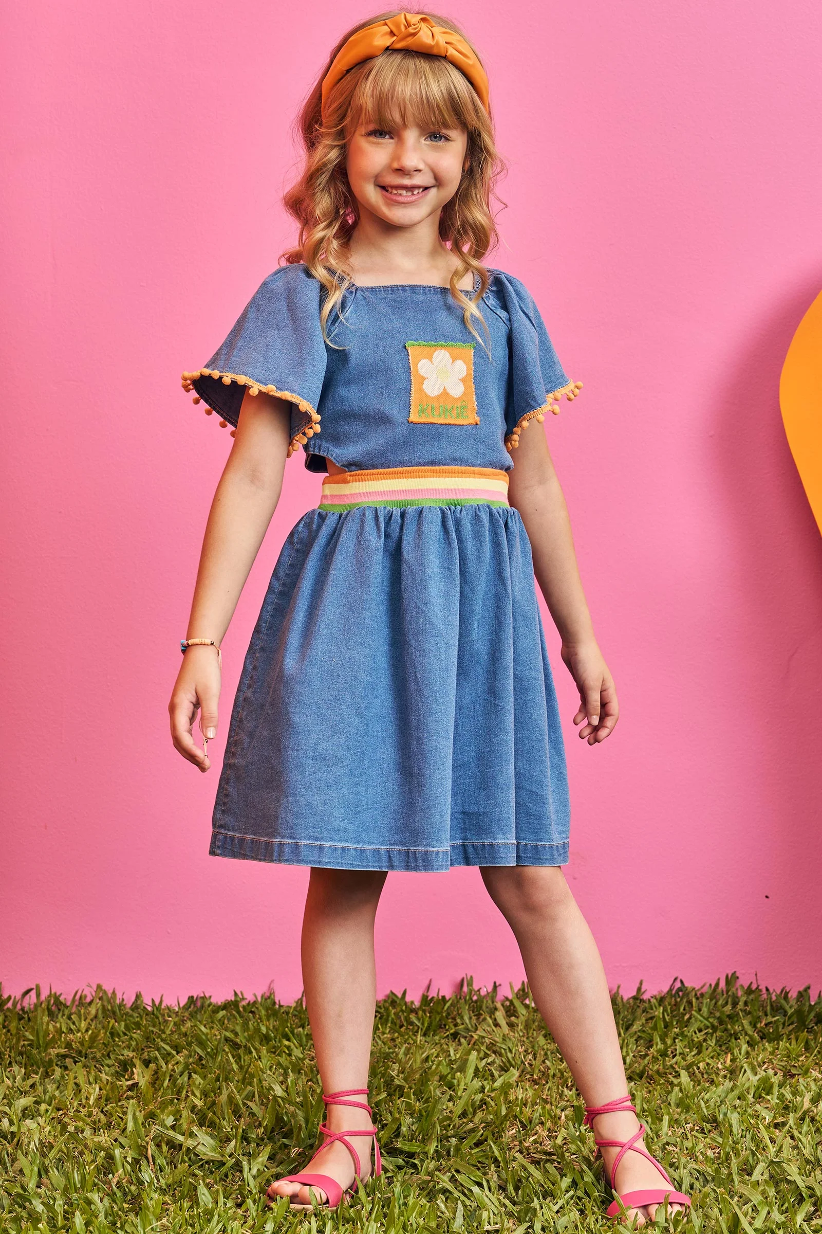 Vestido Mezclilla Franja Flor Colores