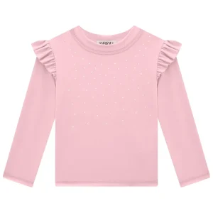 Polera manga larga UV50+ con volantes y brillos