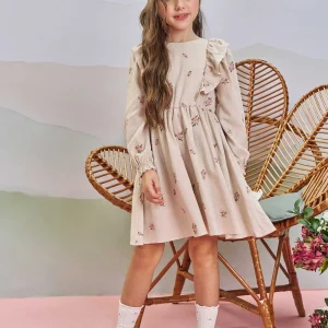 Vestido Floral con Volantes Beige