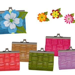 Monedero de piel click relieve + flor de fieltro – Ref. 8043-2 -CAR