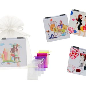 Espejo de piel cuadrado chicas + bolsa tul – Ref. 8099-1 -CAR