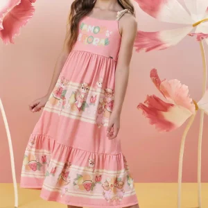 Vestido rosa “Amor e Flora” estampado
