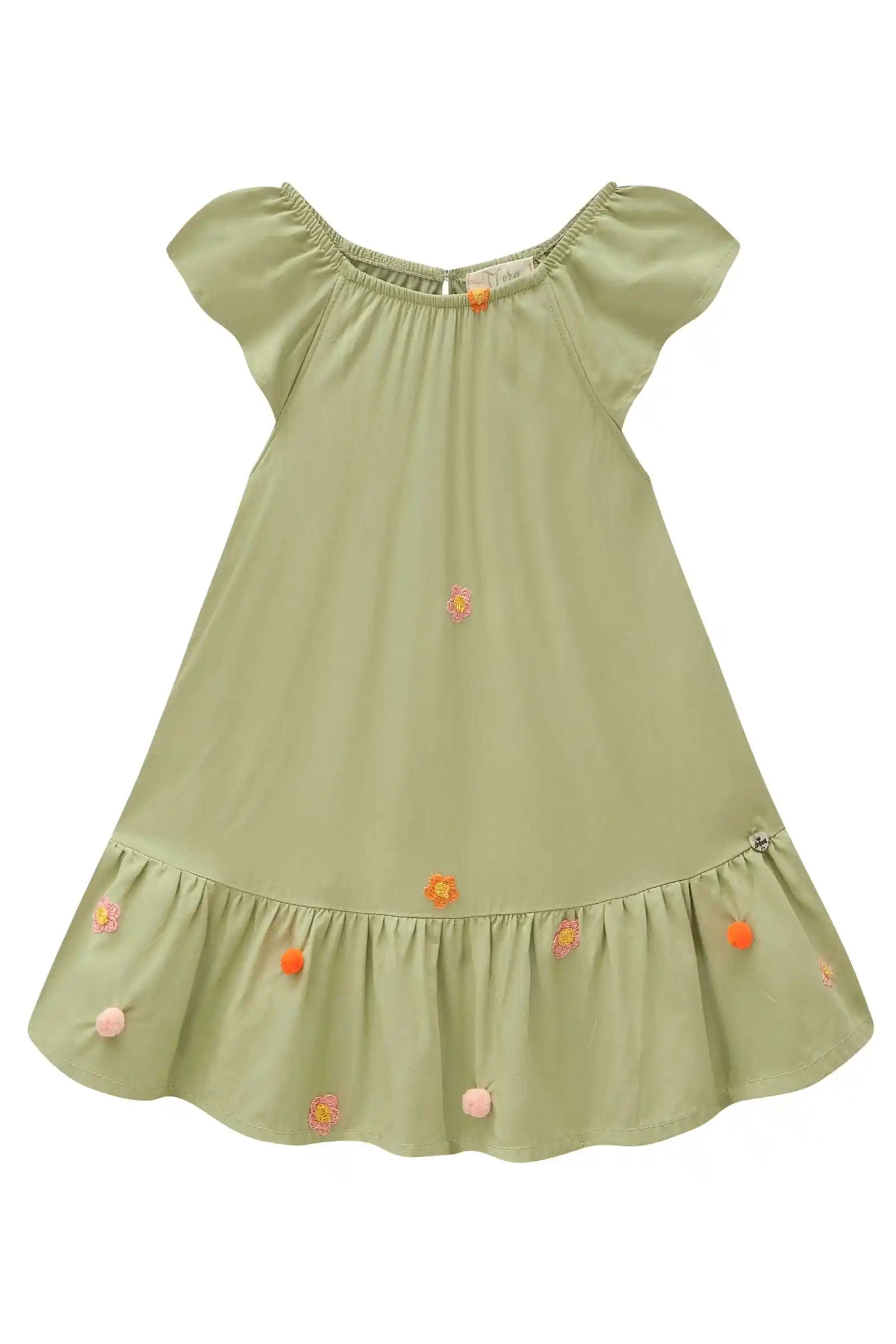 Vestido Verde con Bordados Florales y Volantes - Imagen 2