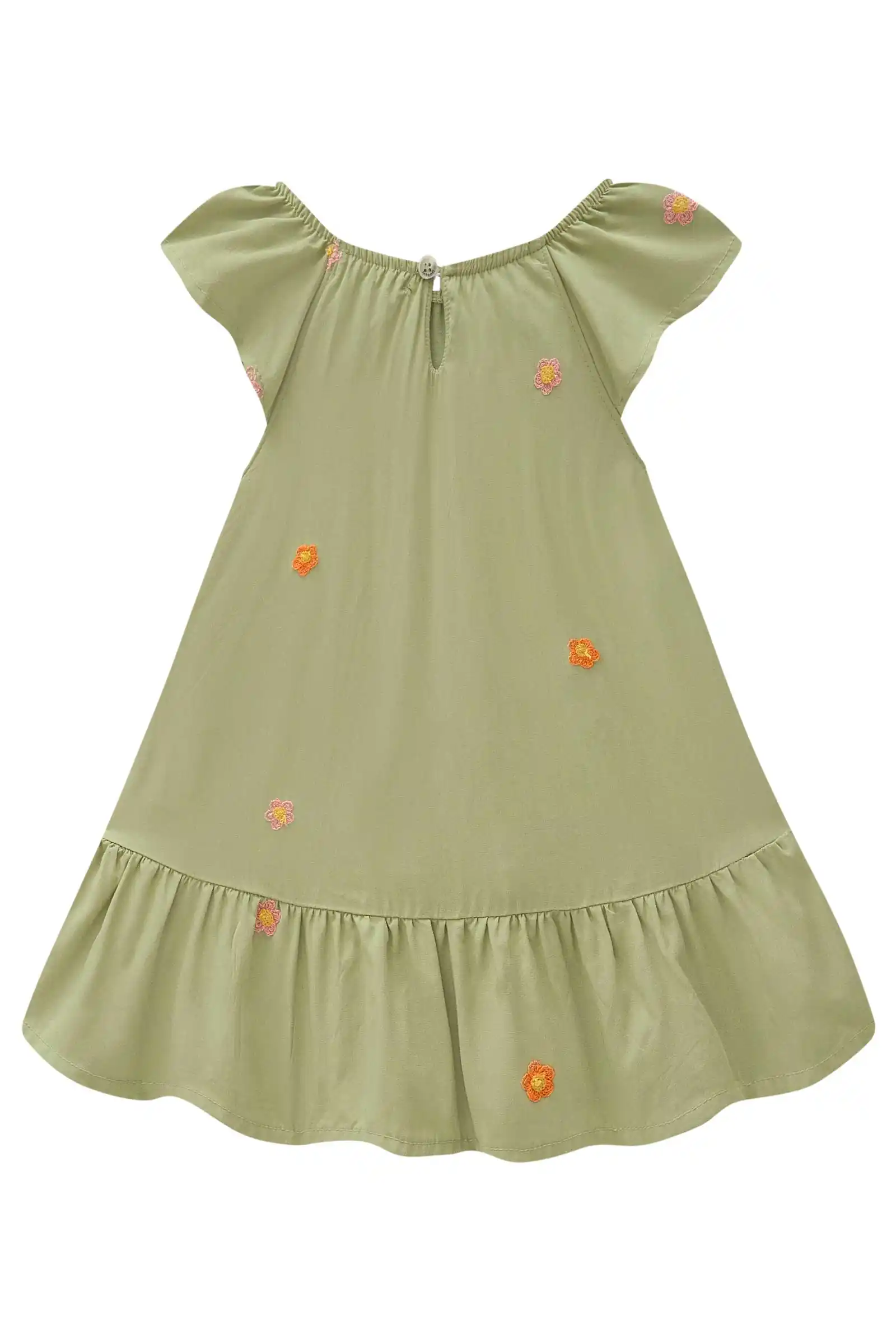 Vestido Verde con Bordados Florales y Volantes - Imagen 3