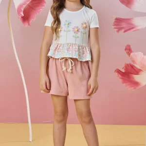 Conjunto Niña Flores Pastel con Short Rosa
