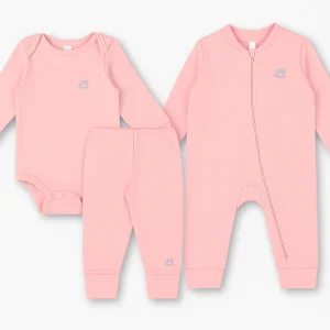 Ajuar Bebé 100% Algodón Rosa– Body, Panties y Enterito