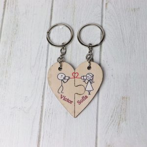 Llavero doble Corazón madera personalizado