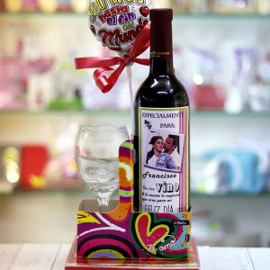 Cesta vino y copa personalizados 1701201