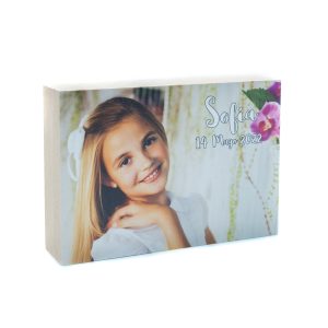 Taco de madera Comunión niña13x9x3cm